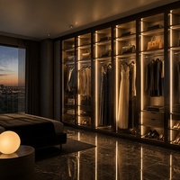Dressing sur mesure de luxe avec armoire intégrée, éclairage LED et tiroirs
