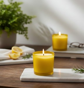 Bougie décorative parfumée en cire de soja de qualité supérieure, pot en verre jaune, écologique, faite à la main pour Ramadan, Noël, parfum personnalisé - Chaleureux - Product Image 3