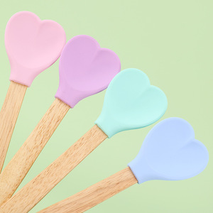 Heart Shaped Silicone Spatula Set Wooden Handle Oven Safe Dishwasher Safe Baking Pastry <b>Tools</b> For <b>Desserts</b> Eggs Chocolate Cake - Product Image 1