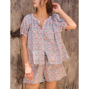 Ensemble de pyjama floral pour femmes, 2 pièces, haut boutonné, short doux, vêtements de nuit avec poches - Product Image 2