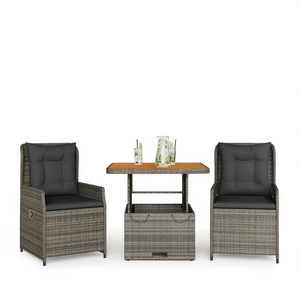 Conjunto de Bistro de Ratán Gris Oscuro para 2 Personas, Muebles de Jardín para Exteriores, Diseño Contemporáneo - Product Image 1