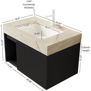 Mobile bagno <span class=keywords><strong>EIDEN</strong></span> da 30 pollici con lavabo, mobiletto sospeso, piano in pietra sinterizzata color crema con venature oro e lavabo in ceramica con 1 cassetto - Product Image 5