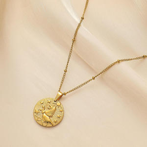 Collar del zodiaco de acero inoxidable chapado <span class=keywords><strong>en</strong></span> oro retro de 18K Cadena de monedas religiosas cristianas con dijes del zodiaco <span class=keywords><strong>chino</strong></span> - Product Image 4