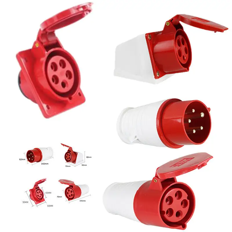 415V 32A 5 Pin Industrial Plug oder Socket IP44 3 Phase 3 P + N + E Male Female Red