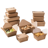 Wegwerp Kraftpapieren Afhaalkartonnen Doos Opvouwbare Voedselverpakking voor Gebakken Kip, Frieten, Salade, Restaurantverpakkingen