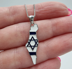 Collier Carte d'Israël Étoile de David juive Pendentif de protection Carte d'Israël Émail blanc et bleu Bijou cadeau - Product Image 5