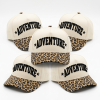 Gorra de Béisbol Personalizada al por Mayor con Bordado 3D en Relieve, Diseño Lucky Me, 5 Paneles, Corona Alta, Sarga de Algodón Transpirable e Impermeable con Estampado de Leopardo