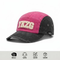 Casquette de camping 5 panneaux certifiée GRS, en coton délavé vintage, visière effilochée, broderie 3D en relief, personnalisable avec votre marque