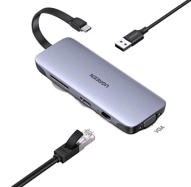 USB-C Hub 9-in-1 Dock with DP/ 2.1/VGA 4K Gigabit Ethernet PD Charging 3 USB 3.0/3.1 Ports Aluminum Alloy Stock