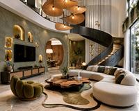 Canapé de salon contemporain haut de gamme, lit king-size en tissu moelleux avec tête de lit angulaire, design tout-en-un pour villa et résidence de luxe
