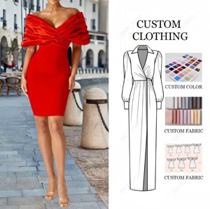 Robe moulante mini rouge élégante et glamour à épaules dénudées et manches bouffantes pour soirées galas Skyland pour femmes - Product Image 1