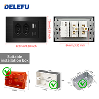 Multiprise DELEFU avec panneau en aluminium brossé durable de type 118, prise standard brésilienne, avec USB + Type-C 20W à charge rapide