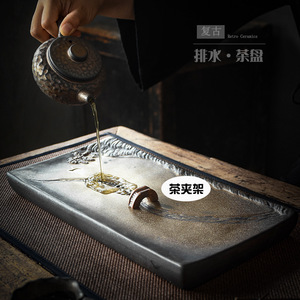 ถาดชาเซรามิก Shangyan แบบมีรูระบายน้ำ ขนาดเล็ก สำหรับใช้ในบ้าน พร้อมที่เก็บน้ำ สำหรับโต๊ะน้ำชาในห้องนั่งเล่น - Product Image 4