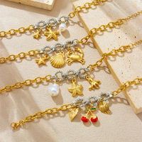 Trendy vintage kersen fruit drop armband van natuursteen en roestvrij staal