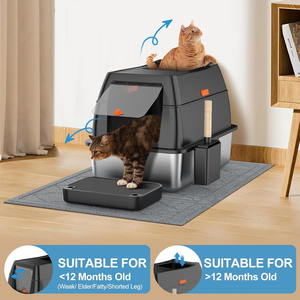 Bac à litière pour chat en acier inoxydable avec couvercle Entrée avant Sortie supérieure Bac à litière pour chat Grand bac à litière en métal fermé avec pelle - Product Image 5