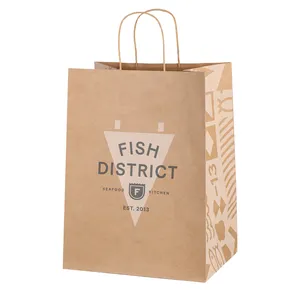 Customize Recyclable Brown White Large Kraft Paper Bags with Twisted Handle for Business and Shopping