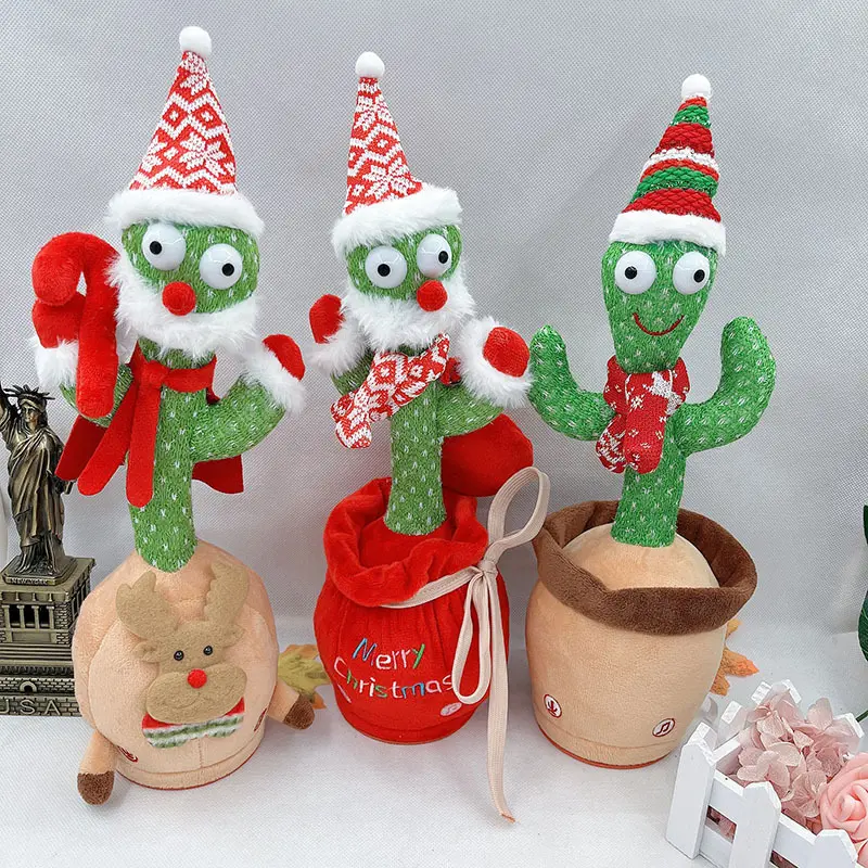 Plush DANCING CACTUS with LED light AND VOICE RECORDER plush toys for fun 35CM CHRISTMAS STYLE