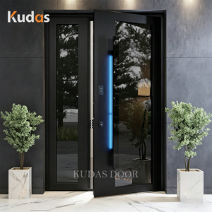 <span class=keywords><strong>Porte</strong></span> <span class=keywords><strong>d</strong></span>'<span class=keywords><strong>entrée</strong></span> pivotante <span class=keywords><strong>extérieure</strong></span> moderne de luxe en verre noir rainuré et aluminium moulé avec éclairage LED - Product Image 3