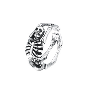 Cincin tengkorak perak murni 925 Vintage Punk, cincin terbuka Singa Naga berongga perak antik untuk pria hadiah pacar - Product Image 3