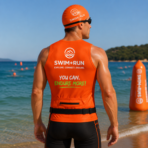 Débardeur d'entraînement sans manches à séchage rapide personnalisé pour la natation et la course, orange, sportif, avec poches, pour événements de course en eau libre et trail - Product Image 3