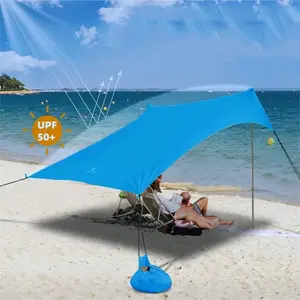 Barraca de praia de verão grande com 2 postes para praia com bainha apertada e camada impermeável e fiação