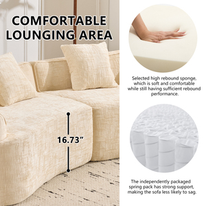 Sofá Seccional de Tres Plazas con Esquinas Curvas de Estilo Nórdico Minimalista, Tapicería Textil Ecológica y Agradable al Tacto - Product Image 4