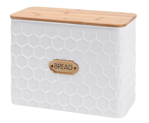 Cubo de pan de Metal galvanizado Vintage grande SINCERE con tapa de bambú, <span class=keywords><strong>caja</strong></span> de almacenamiento de alimentos de cocina blanca para fiesta y uso doméstico en la cocina - Product Image 1