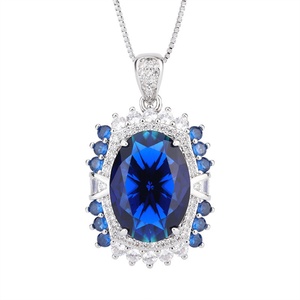 Wholesale Eco-friendly Copper 10-8MM Blue Zirconia Necklace <b>Rings</b> <b>Set</b> Imitation Blue Glass Jewelry <b>Set</b> for <b>Women</b> - Product Image 2