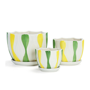 Lot de 3 pots de fleurs en céramique émaillée, style américain, motif poisson, peints à la main, mignons et abordables, vente en gros - Product Image 3