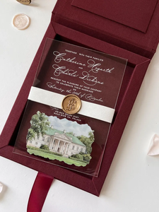 Boîte à invitations de mariage en lin bordeaux pour invitations 5x7, boîte à invitations en acrylique et papier, boîtes à souvenirs de mariage personnalisées - Product Image 2