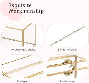 Boîte à bijoux en verre vintage doré 10x5.7x7.8 pouces rectangulaire à couvercle transparent Keeke présentoir organisateur anneaux bracelets boucles d'oreilles - Product Image 2