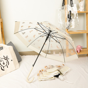 Nouvel <span class=keywords><strong>Parapluie</strong></span> Transparent à <span class=keywords><strong>Motif</strong></span> Chat et <span class=keywords><strong>Chien</strong></span> Style Animalier, Longue Poignée Droite Semi-automatique, 8 Baleines, Clair - Product Image 5