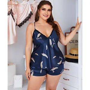 Damen Plus Size Eis Seide Freizeit Nachtwäsche High Quality Custom ized Nacht anzug für Damen