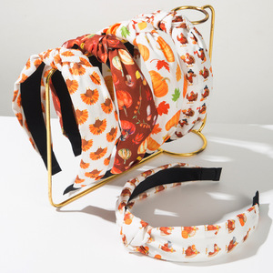 Thanksgiving Maple Leaf Turkey <b>Pumpkin</b> Print Hairbands Fabric Elastic <b>Headbands</b> Women Holiday Party Hair Accessories Sweat - Product Image 1