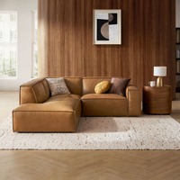 Canapé modulaire de luxe sur mesure en L, en cuir véritable, éponge haute densité, design de style européen, texture raffinée, passepoil contrastant pour
