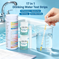 Kit de 17 pruebas en 1 para el agua potable, 100 tiras reactivas de calidad del agua con 2 pruebas de bacterias para agua del grifo doméstico y agua de pozo