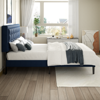 Cadre de lit moderne de luxe en bois réglable, tête de lit rembourrée en velours, gain de place, système d'assemblage rapide sans outils – Meilleur rapport qualité-prix