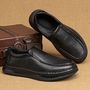 Mocassins en cuir véritable pour hommes, bout rond, à enfiler, respirants, chaussures décontractées d'été, semelle extérieure en caoutchouc, semelle intermédiaire en EVA - Product Image 3