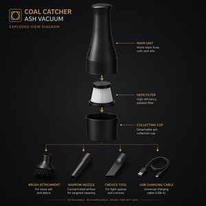 Aspirateur à cendres de chicha rechargeable noir, collecteur de <span class=keywords><strong>charbon</strong></span> détachable, outil de nettoyage à chargement USB - Product Image 5
