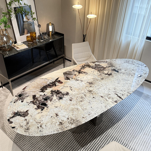 Mặt Trời Mọc sang trọng hình bầu dục bằng đá cẩm thạch bàn ăn thanh lịch hoa văn bằng đá cẩm thạch cao cấp bàn ăn cho nhà - Product Image 4