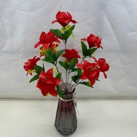 Buket Bunga Lily Buatan dari Sutra dengan Daun Hijau dan Pengisi Kuning untuk Dekorasi Rumah dan Pernikahan.