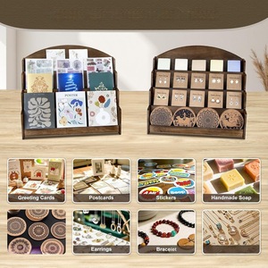 Étagère de présentation multicouche en bois à 2 niveaux pour cartes et cartes postales, organisateur de bureau rustique, pliable, portable et durable - Product Image 5