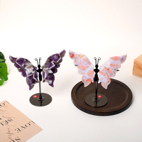 Alas de Mariposa de Cristal de Ágata Rosa Natural Talladas, Adornos de Cristal Encantadores para Decoración, Venta al Por Mayor