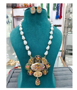 Traditional South Indian Tanjore Handmade Necklace <b>Set</b> with Pearls and Intricate Craftsmanship Wedding Jewelry Collection - Product Image 1