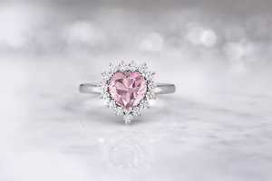 แหวนทองคำขาว 14KT รูปหัวใจ ประดับพลอยเพาะเลี้ยงและเพชรเพาะเลี้ยง - Product Image 2