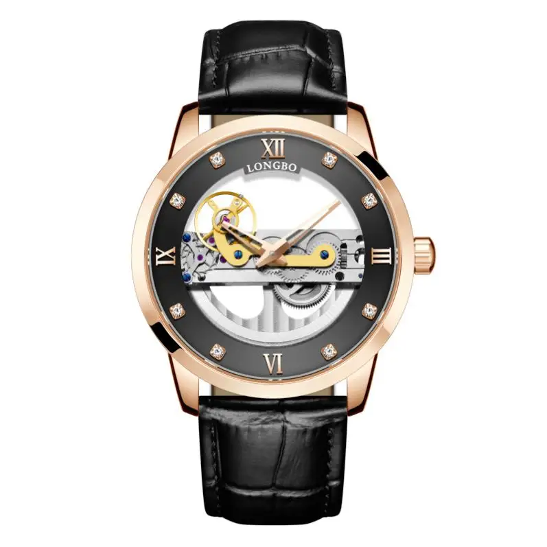 LONGBO 83249 automatic watch with original leather bracelet luxury men watches stainless steel automatic