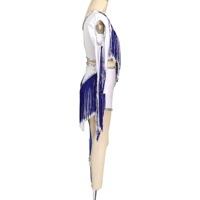 Justaucorps de danse bleu royal et blanc pour adulte et enfant, costume de danse jazz à paillettes, pantalon à une jambe, franges, performance sur scène, tenue de gymnastique