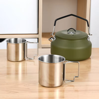 Bouilloire légère en acier inoxydable de 1 L avec deux tasses pliables et couvercle pour une utilisation en extérieur et à la maison
