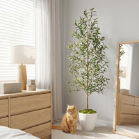 Arbre d'olivier artificiel en vrac de 220 cm avec tronc en bois véritable et fruits, en pot, pour intérieur et extérieur