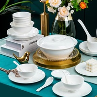 Peralatan Makan Porselen Putih Jingdezhen, Kombinasi Mangkuk, Piring, dan Sumpit, Hadiah Bisnis, Warna Underglaze Sederhana, Keramik